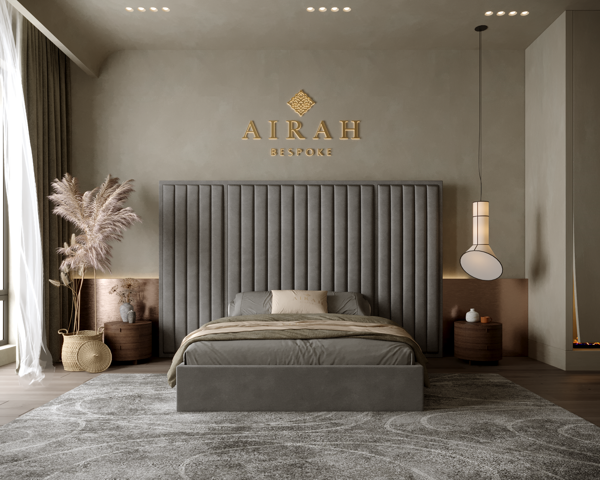 Alyssa Prestige bed featuring an extended upholstered headboard, premium modern bedroom furniture
