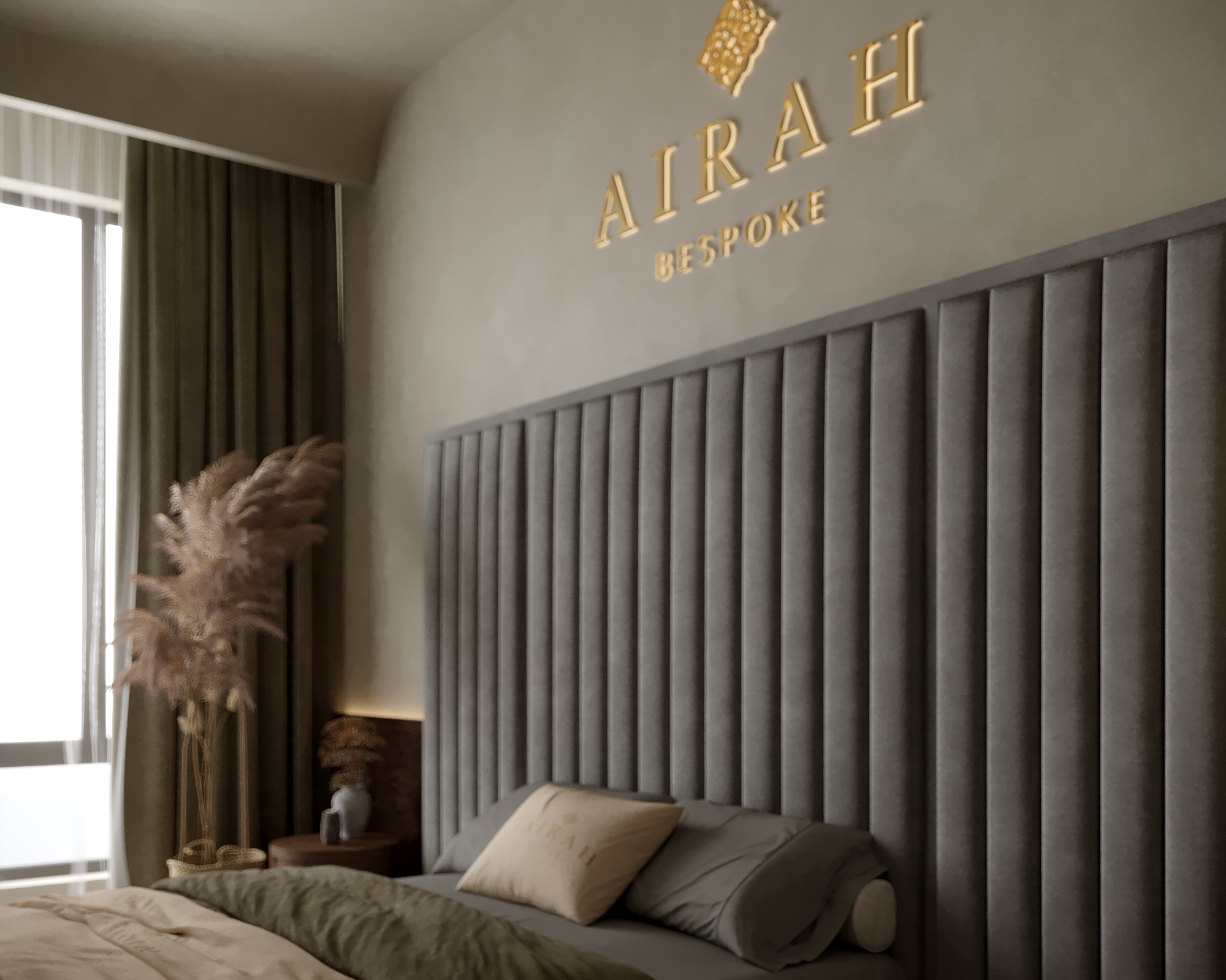 Alyssa Prestige bed featuring an extended upholstered headboard, premium modern bedroom furniture