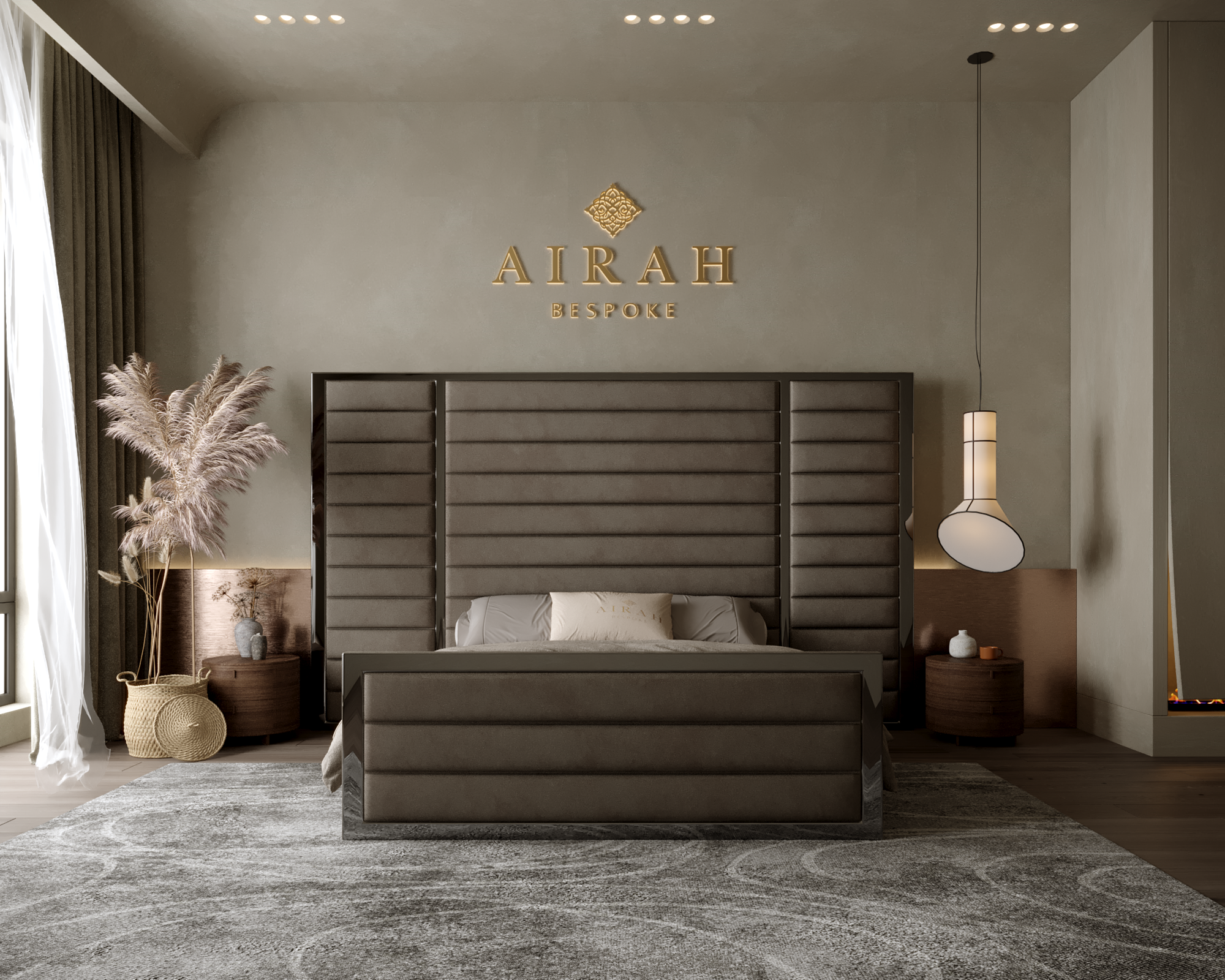 Amaya Elegance bed with extended headboard, modern luxury upholstered bed for stylish bedroom