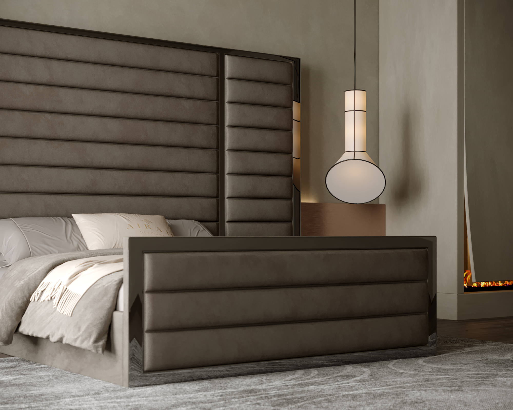 Amaya Elegance bed with extended headboard, modern luxury upholstered bed for stylish bedroom