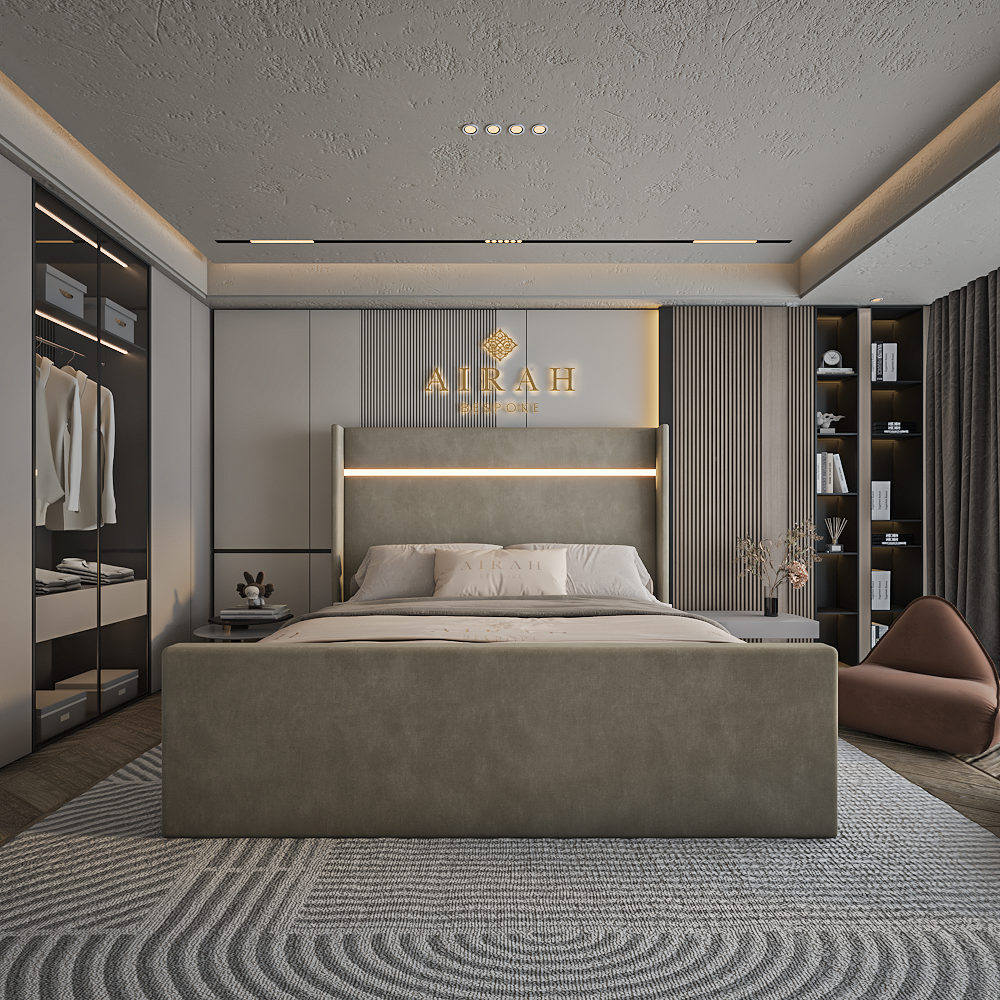 Aura LED bed frame with built-in LED lighting – modern upholstered bed UK