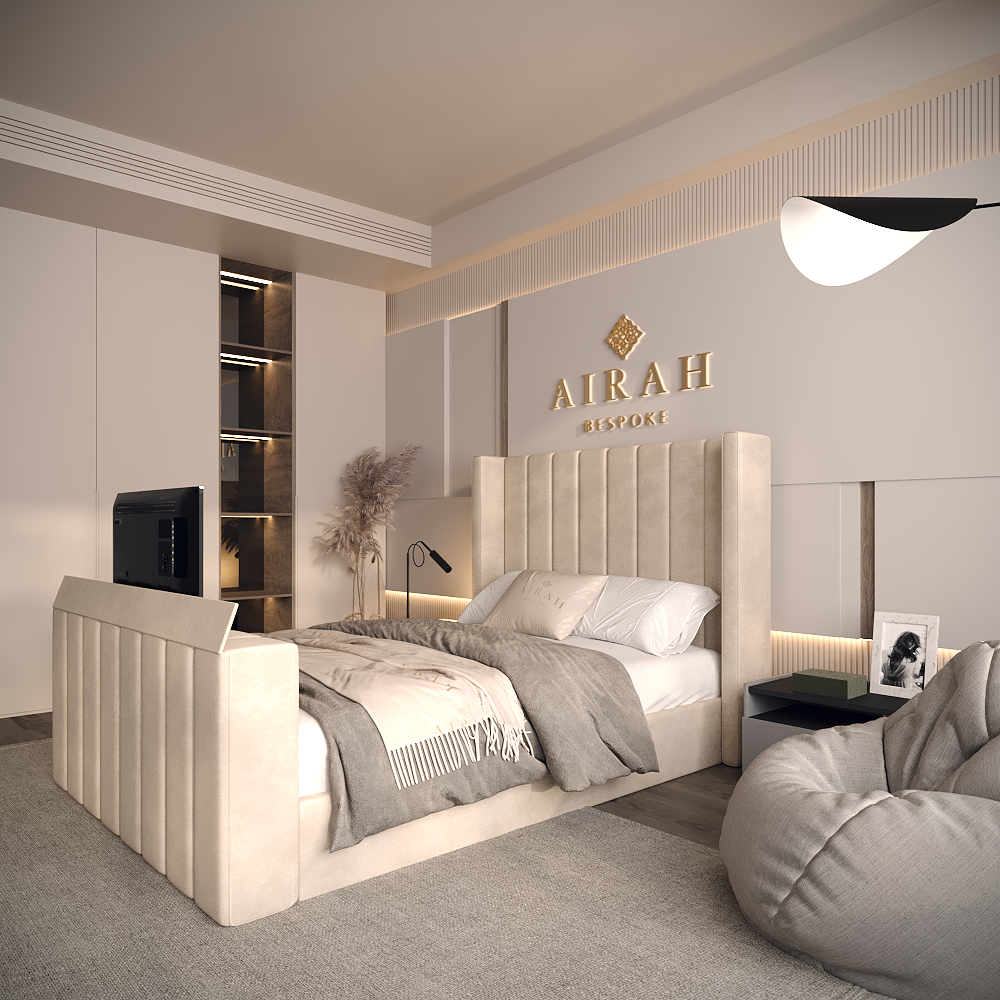 Caro luxury bed – upholstered bed frame with padded headboard and sleek finish