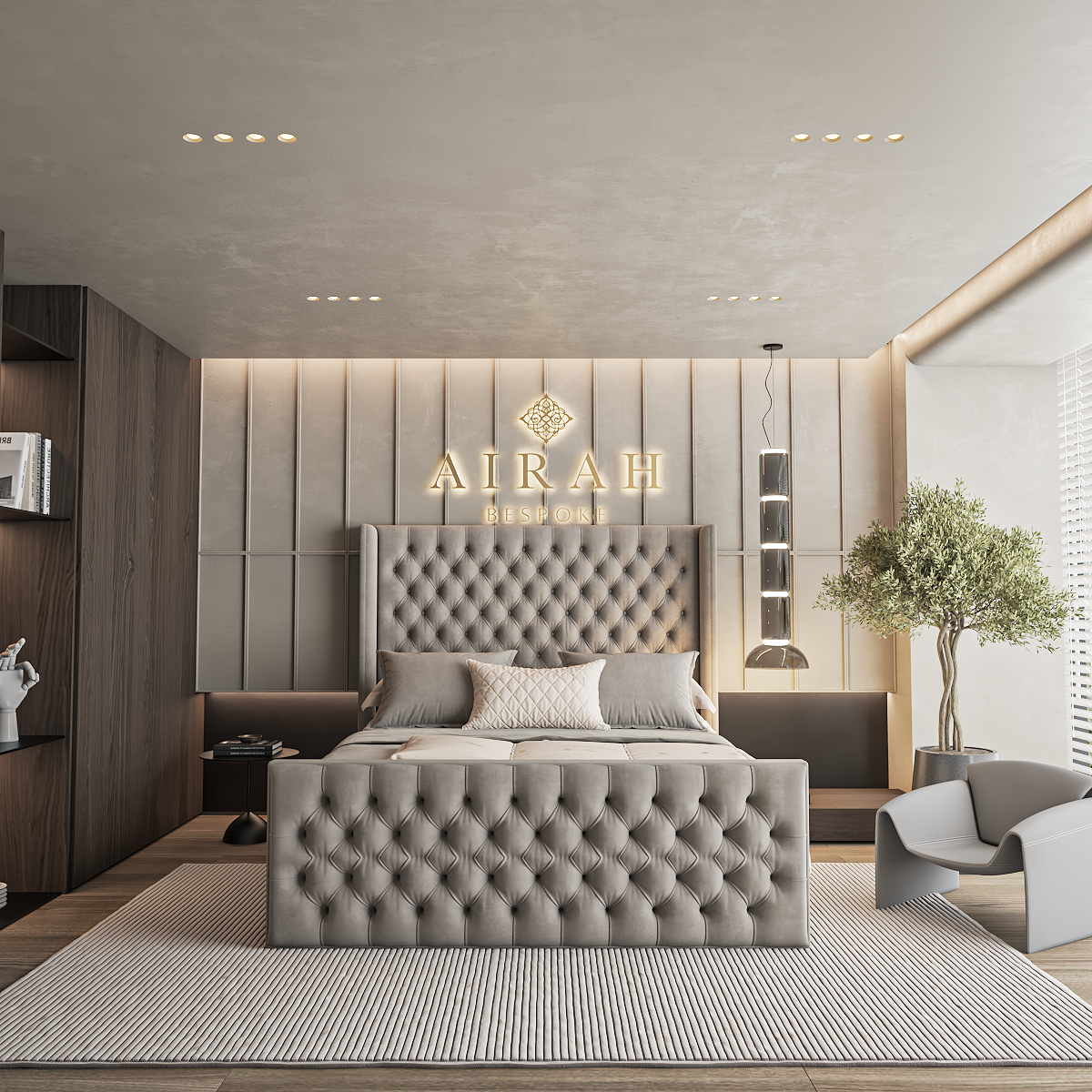 Elson luxury bed – upholstered bed frame with padded headboard and sleek finish