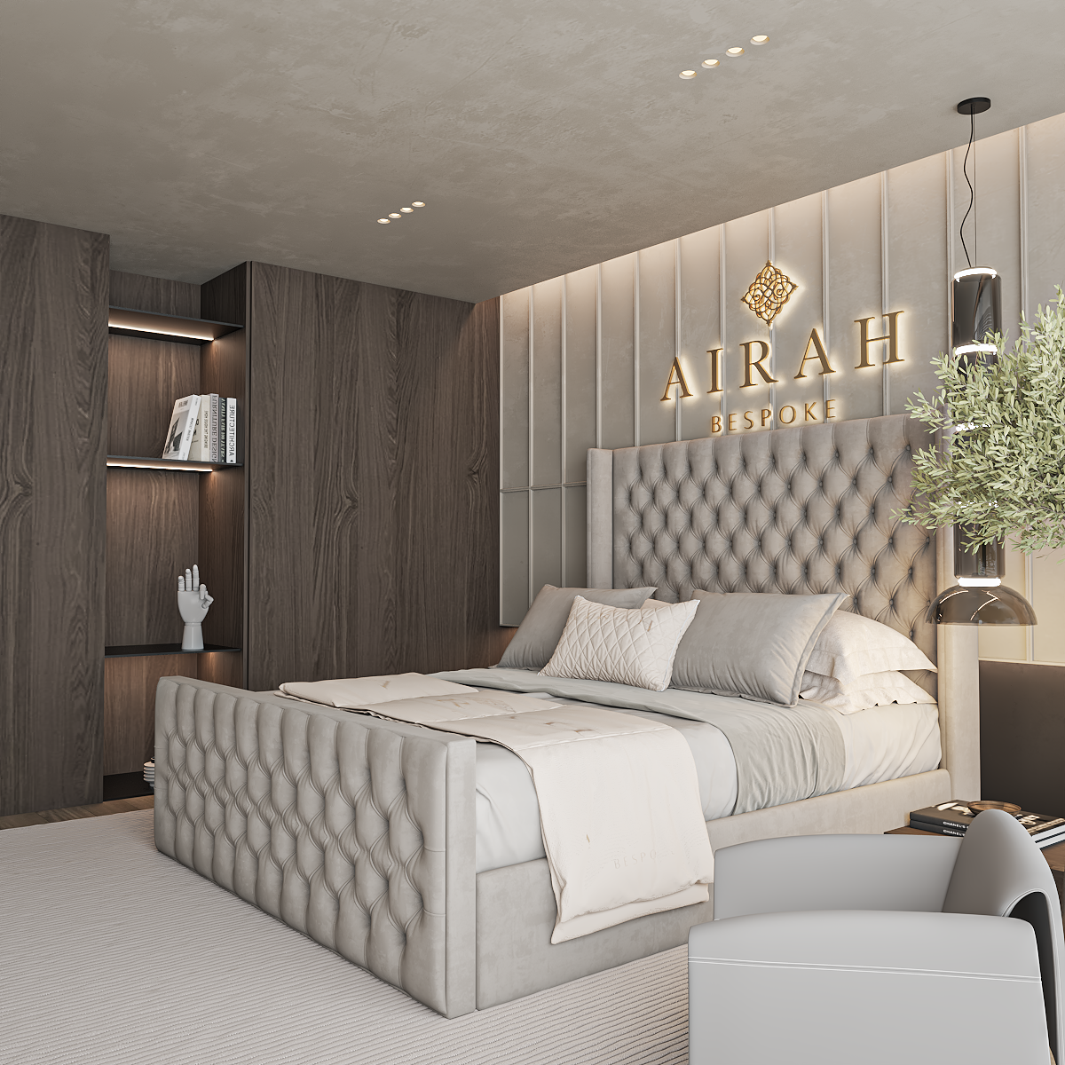 Elson luxury bed – upholstered bed frame with padded headboard and sleek finish