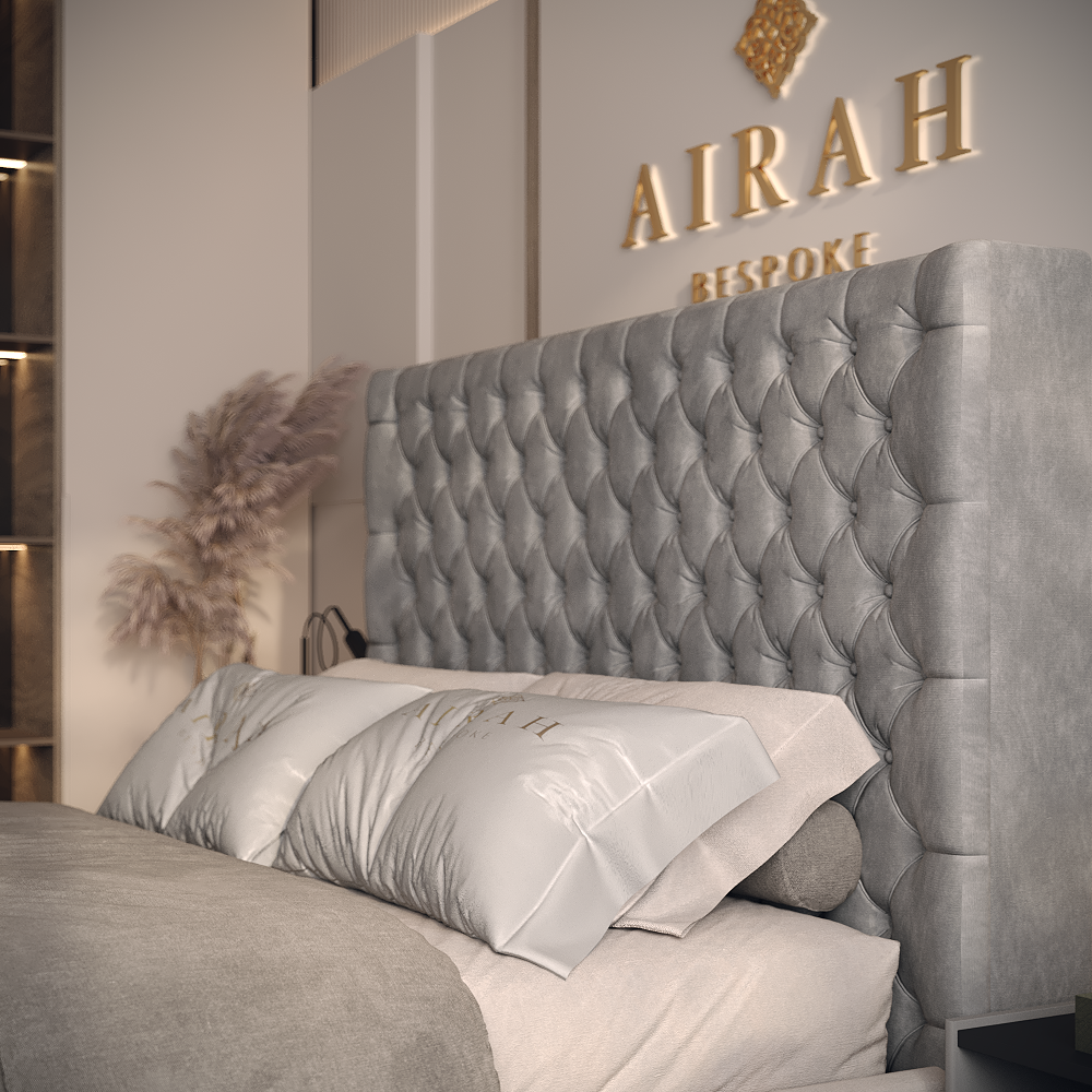 Emberly bed frame – luxury upholstered bed with modern headboard design UK