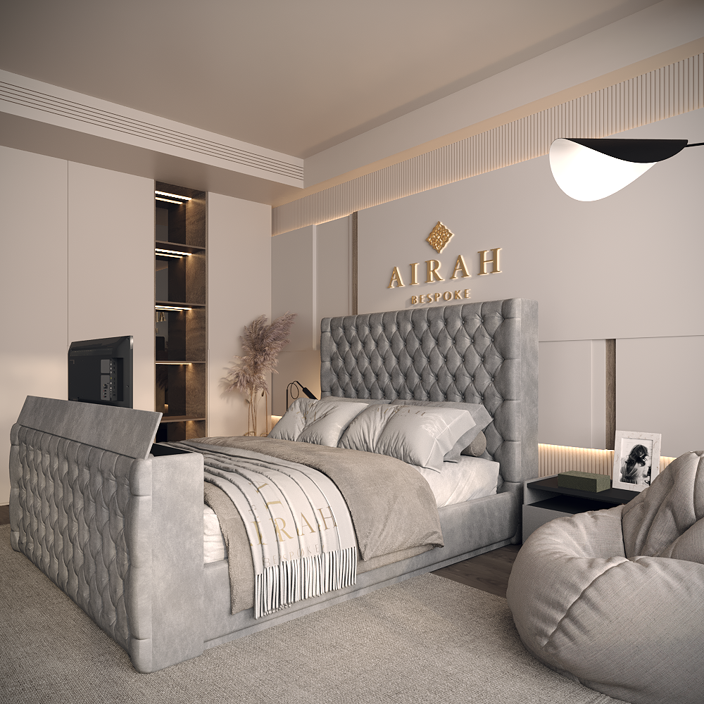 Emberly bed frame – luxury upholstered bed with modern headboard design UK