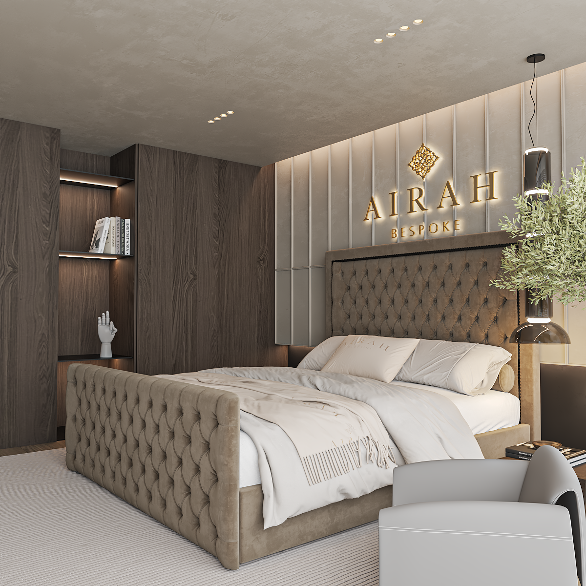 Everly luxury bed – upholstered bed frame with padded headboard and sleek finish