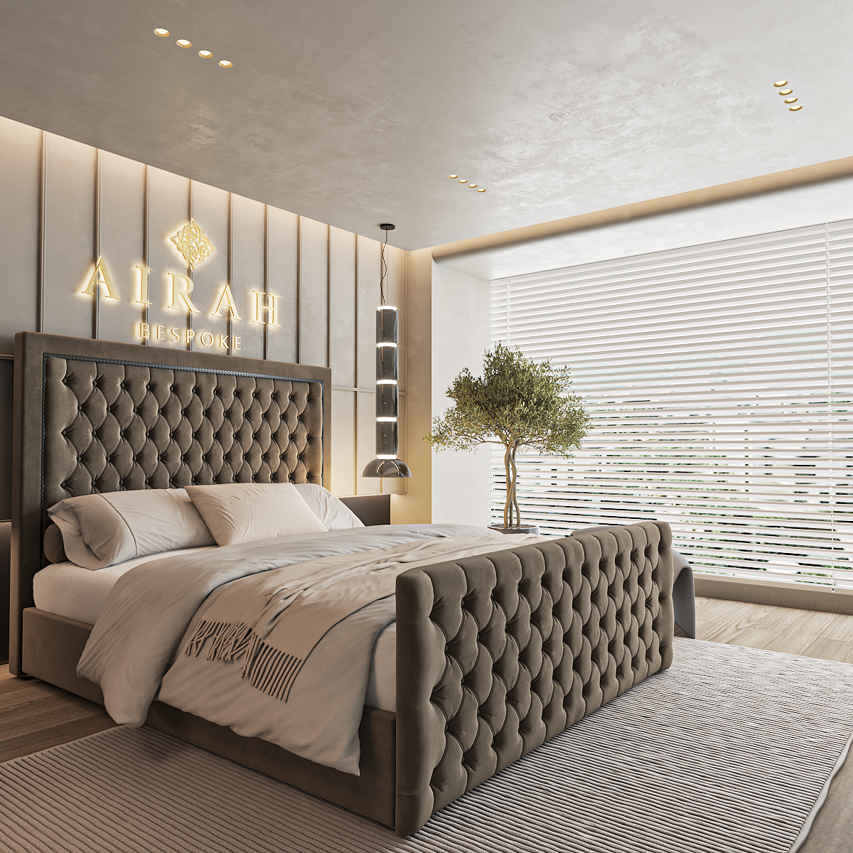 Everly luxury bed – upholstered bed frame with padded headboard and sleek finish