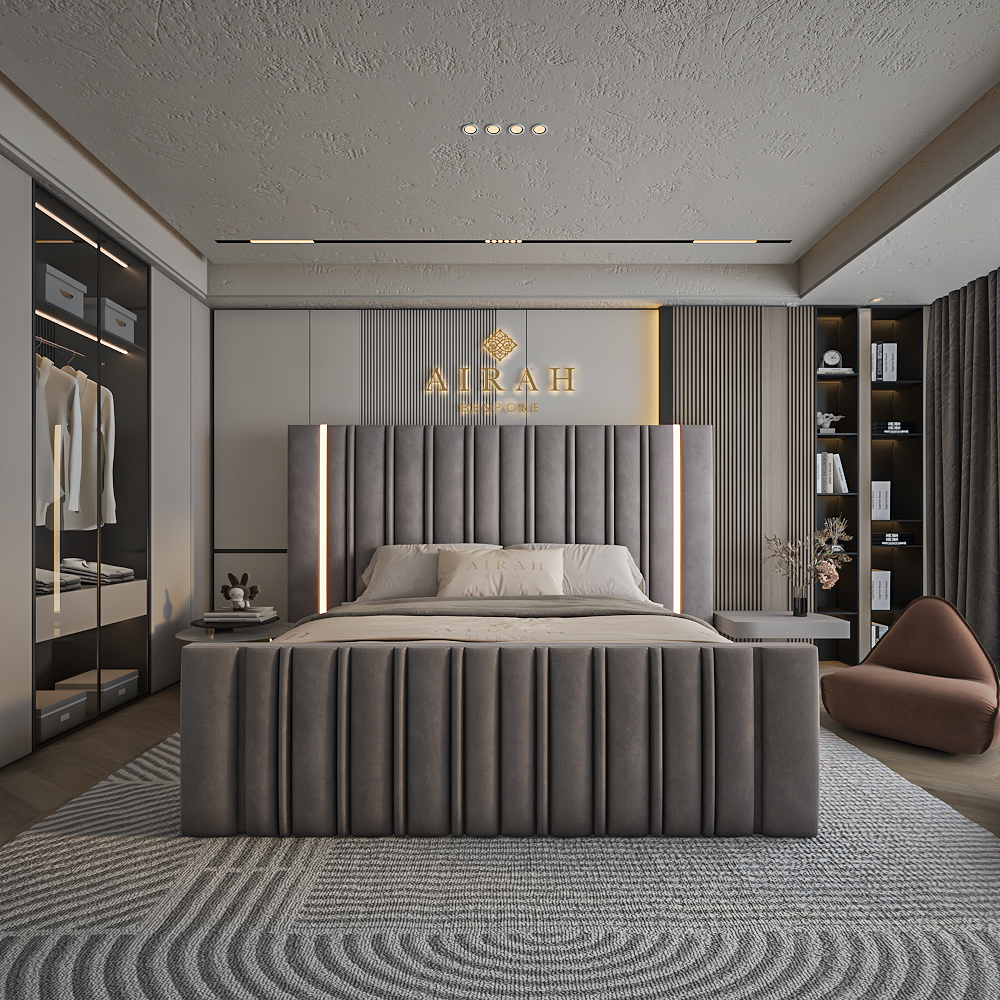 Glow LED bed frame with built-in LED lighting – modern upholstered bed UK