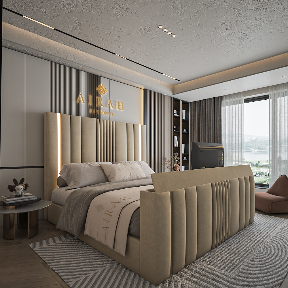 Halo LED bed frame – modern upholstered LED bed with ambient lighting UK