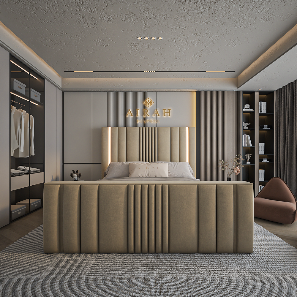 Halo LED bed frame with built-in LED lighting – modern upholstered bed UK