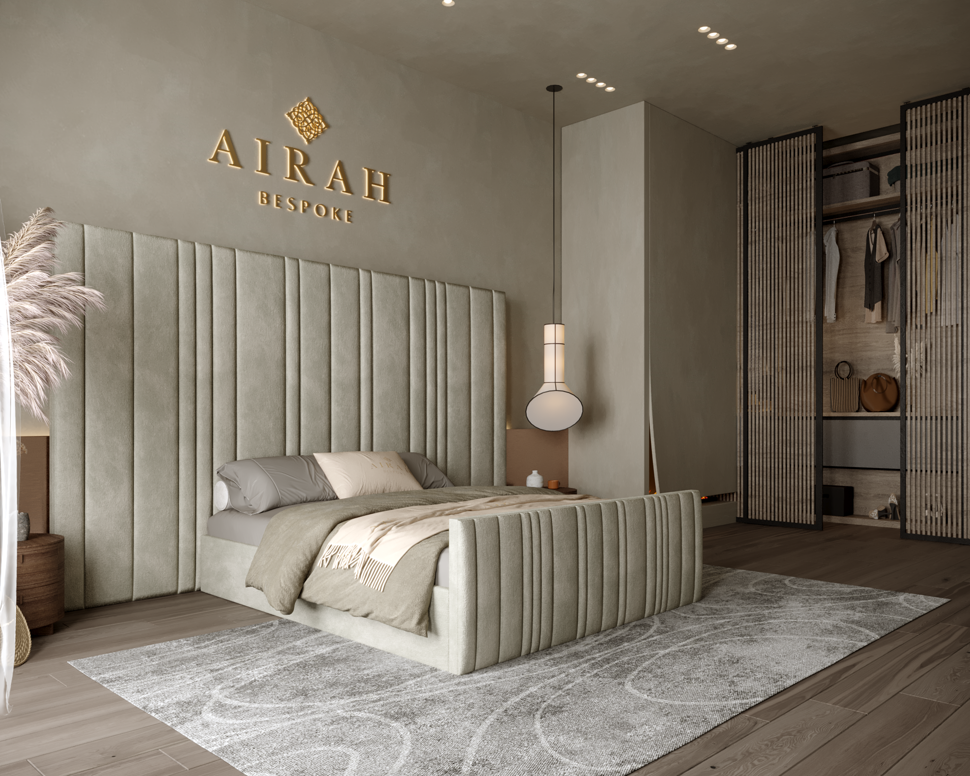 Liana Imperial luxury bed featuring an extended upholstered headboard, elegant contemporary bedroom furniture