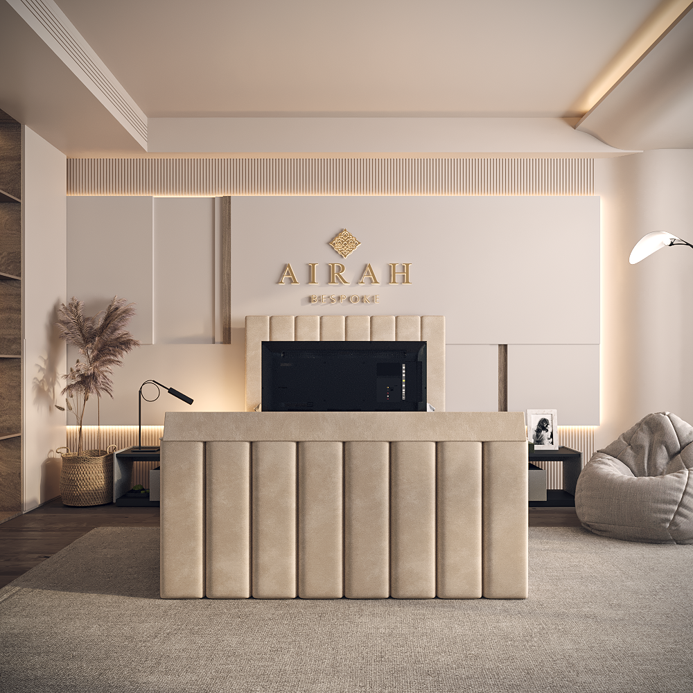 Lume luxury bed – upholstered bed frame with padded headboard and sleek finish