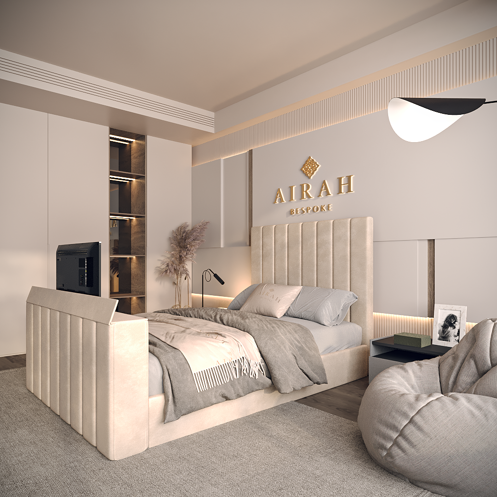 Lume luxury bed – upholstered bed frame with padded headboard and sleek finish