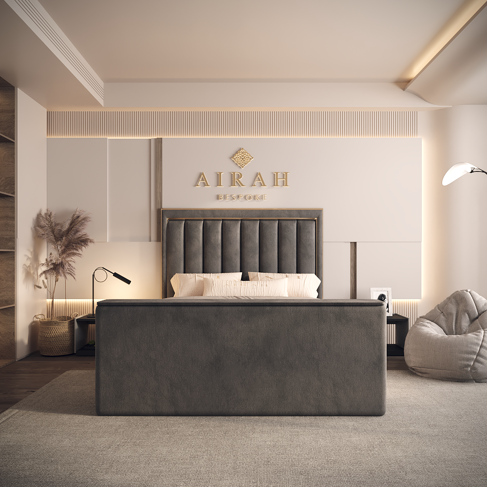 Mira bed frame – luxury upholstered bed with modern headboard design UK