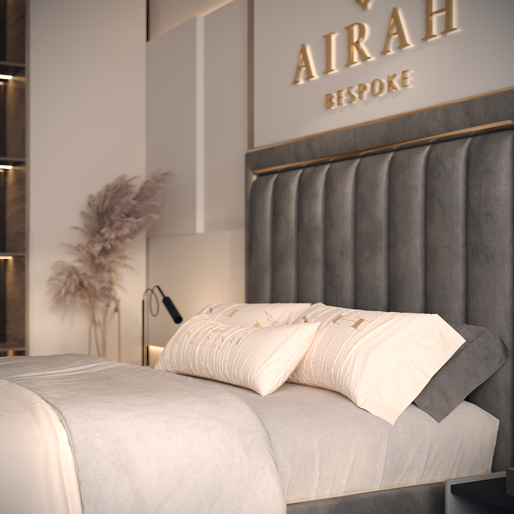 Mira bed frame – luxury upholstered bed with modern headboard design UK