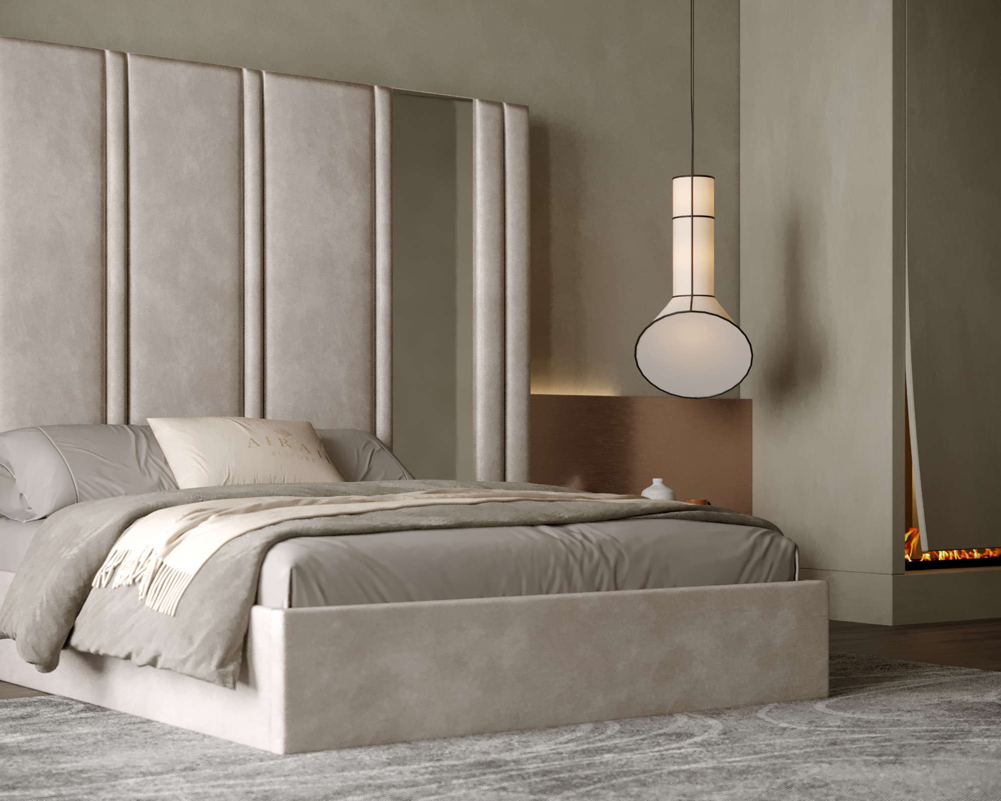 Sienna Serenity bed with extended headboard, modern upholstered bed for elegant bedroom