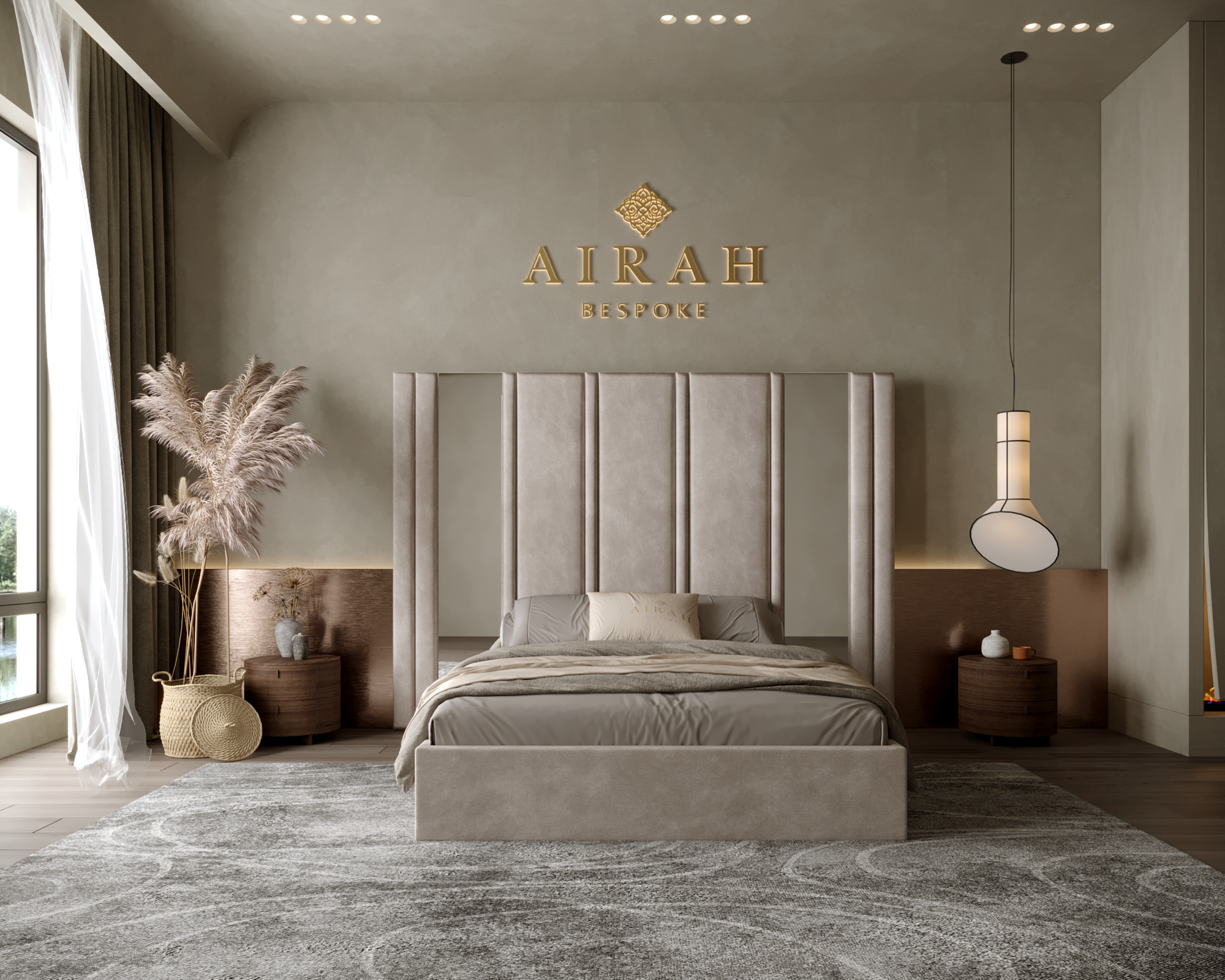 Sienna Serenity bed with extended headboard, modern upholstered bed for elegant bedroom