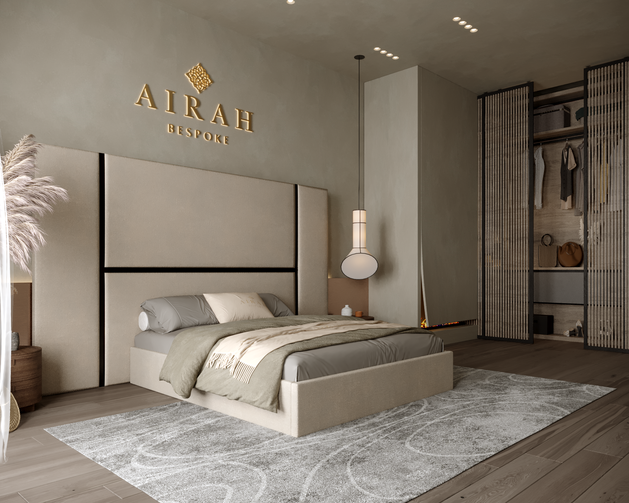 Talia Luxora bed with extended headboard, luxury upholstered bed frame for elegant bedroom interiors.