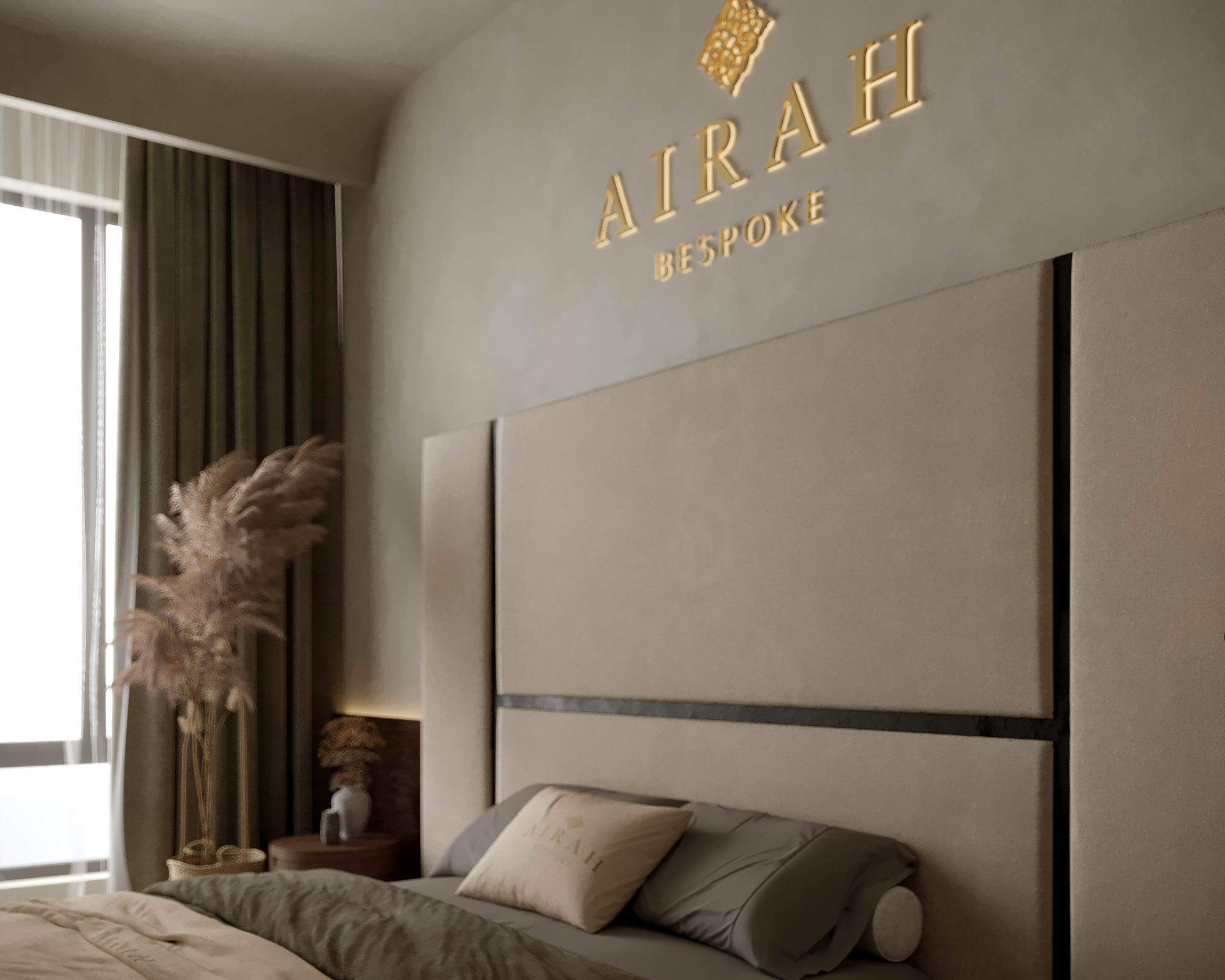 Talia Luxora bed with extended headboard, luxury upholstered bed frame for elegant bedroom interiors.