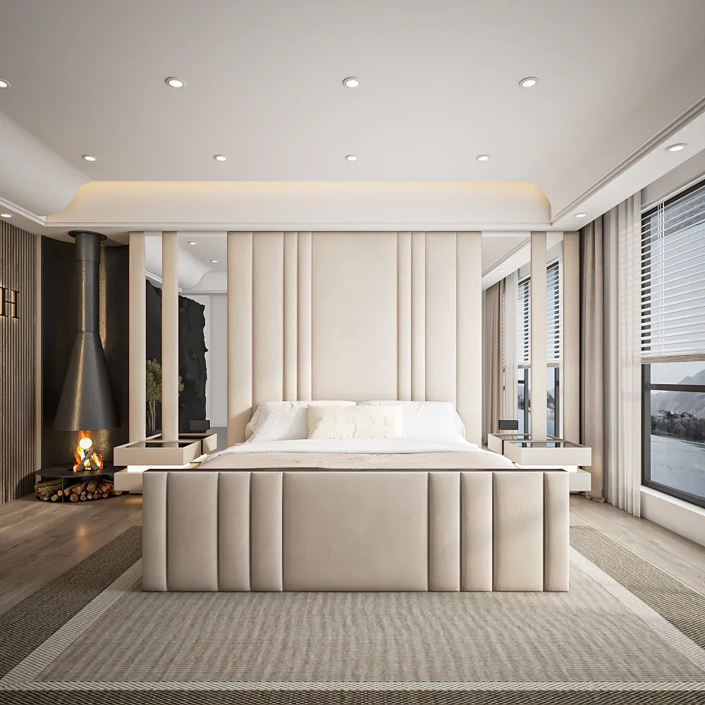 Airah bed frame with designer footboard – contemporary luxury upholstered bed UK