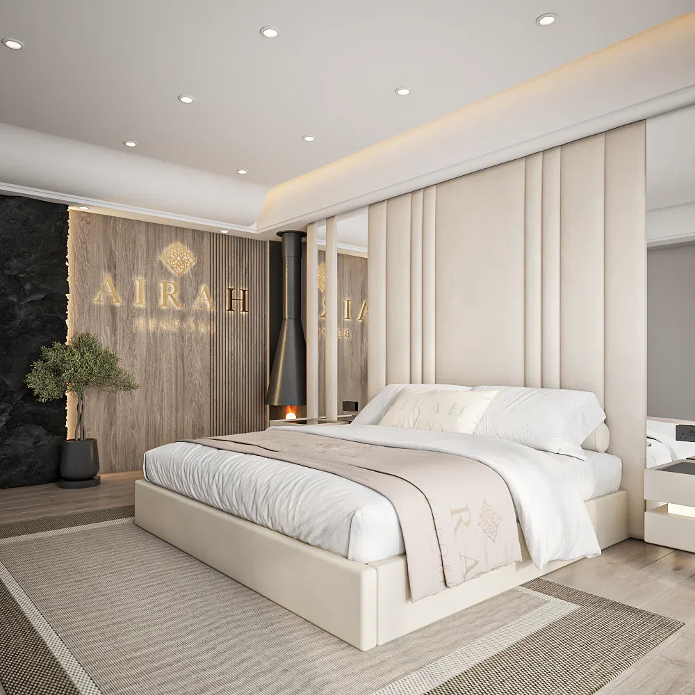 The Airah Low Foot Board bed frame – luxury upholstered bed with low foot end UK