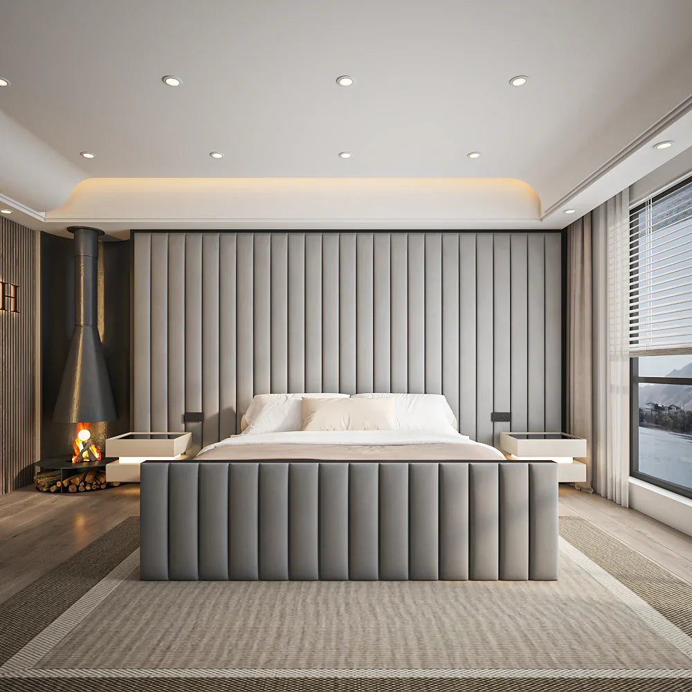 The Oceana designer foot end bed frame – premium upholstered surround with feature footboard panel