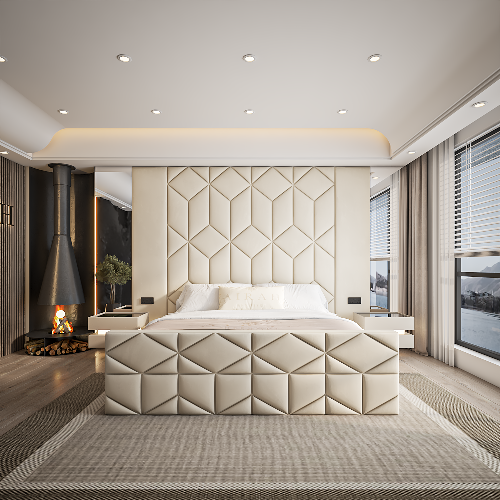 The Alora Designer Foot Board bed frame – luxury upholstered bed with designer foot end UK