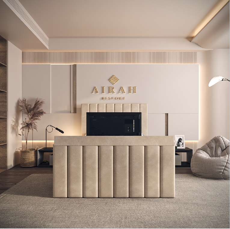 TV bed frame with built-in TV lift at the footboard – luxury TV bed UK