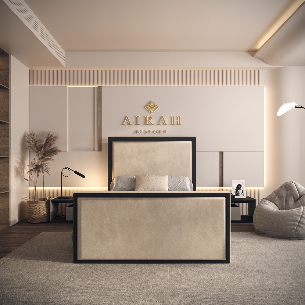 Velin luxury bed – upholstered bed frame with padded headboard and sleek finish