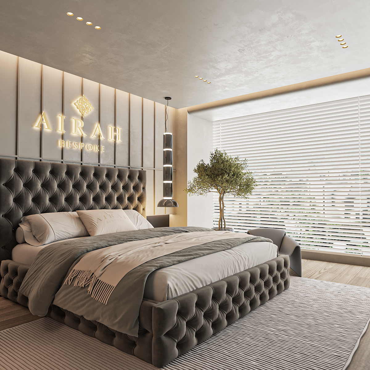 The Oaklen luxury bed – upholstered bed frame with padded headboard and sleek finish