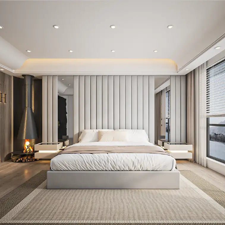 Wide panel bed frame – upholstered bed with wide panel headboard for luxury bedrooms UK