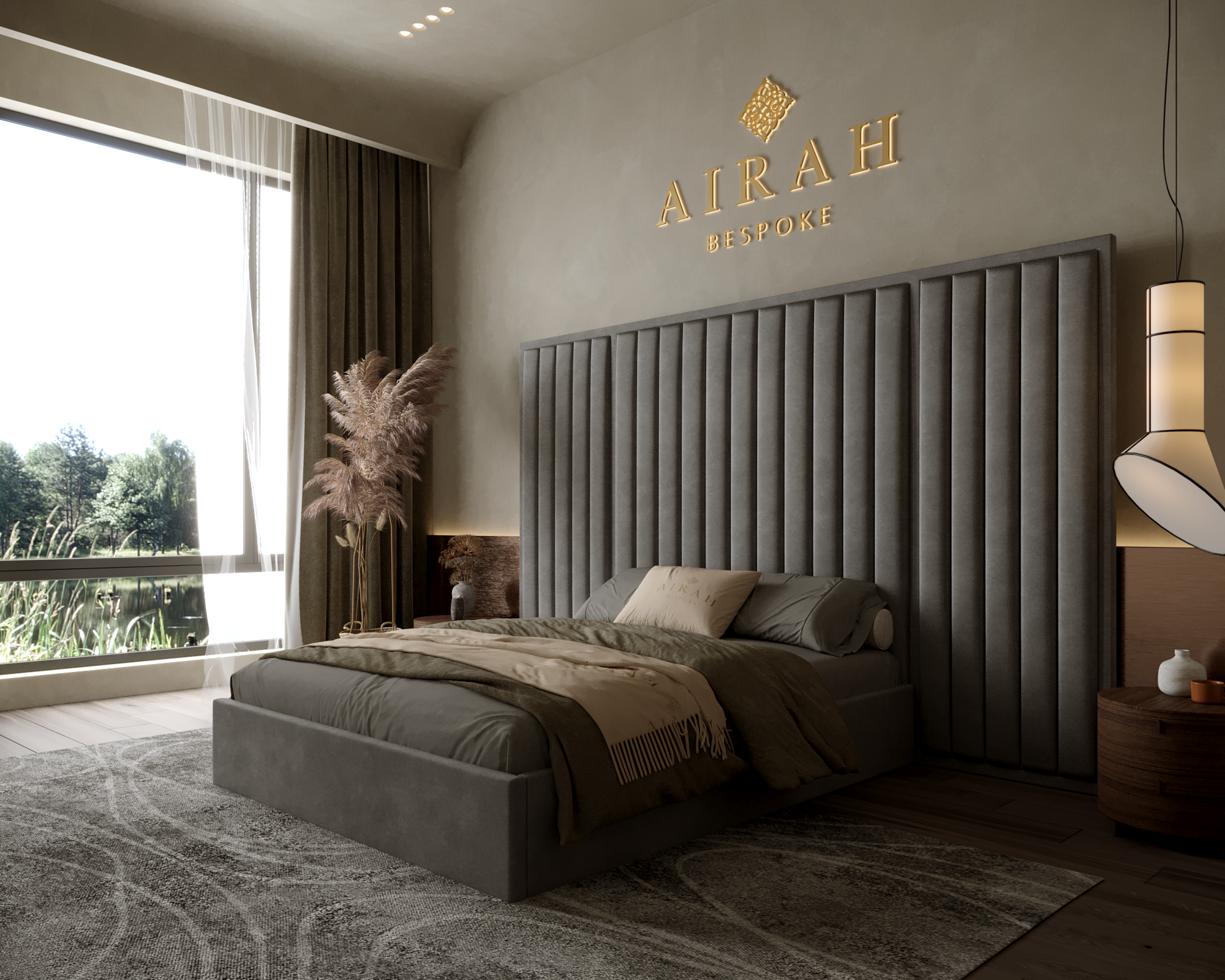 Alyssa Prestige bed featuring an extended upholstered headboard, premium modern bedroom furniture