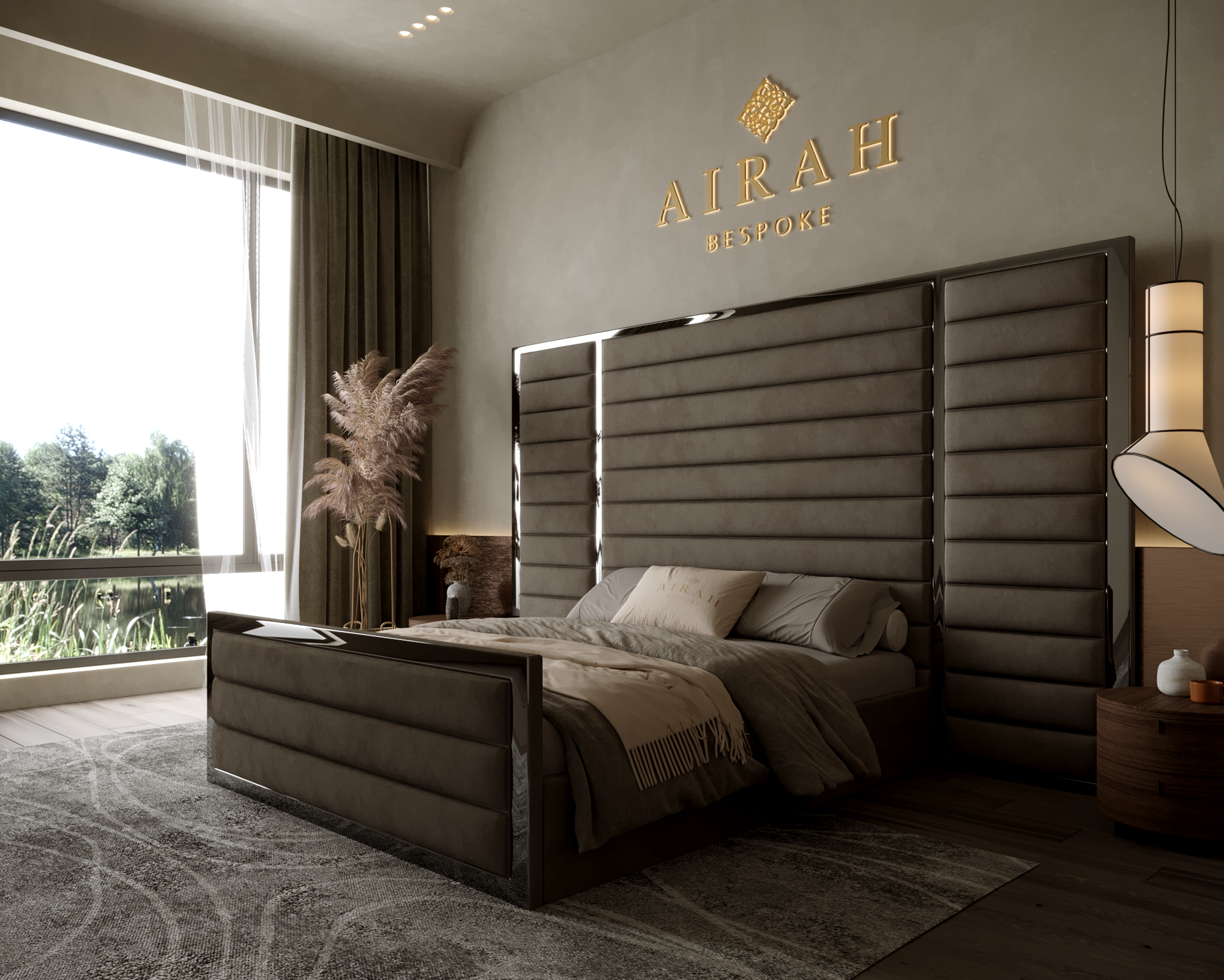 Amaya Elegance bed with extended headboard, modern luxury upholstered bed for stylish bedroom