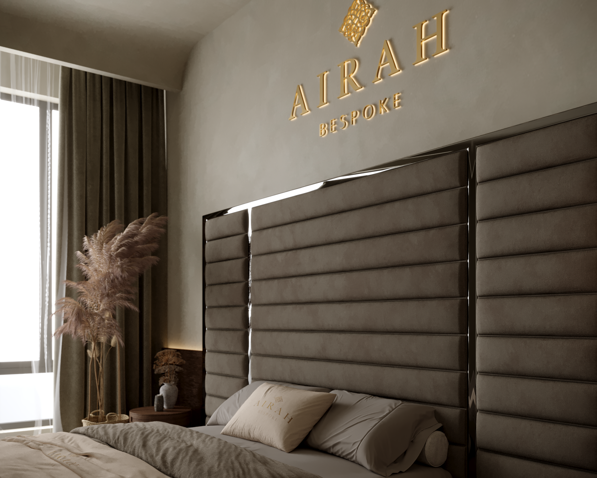 Amaya Elegance bed with extended headboard, modern luxury upholstered bed for stylish bedroom