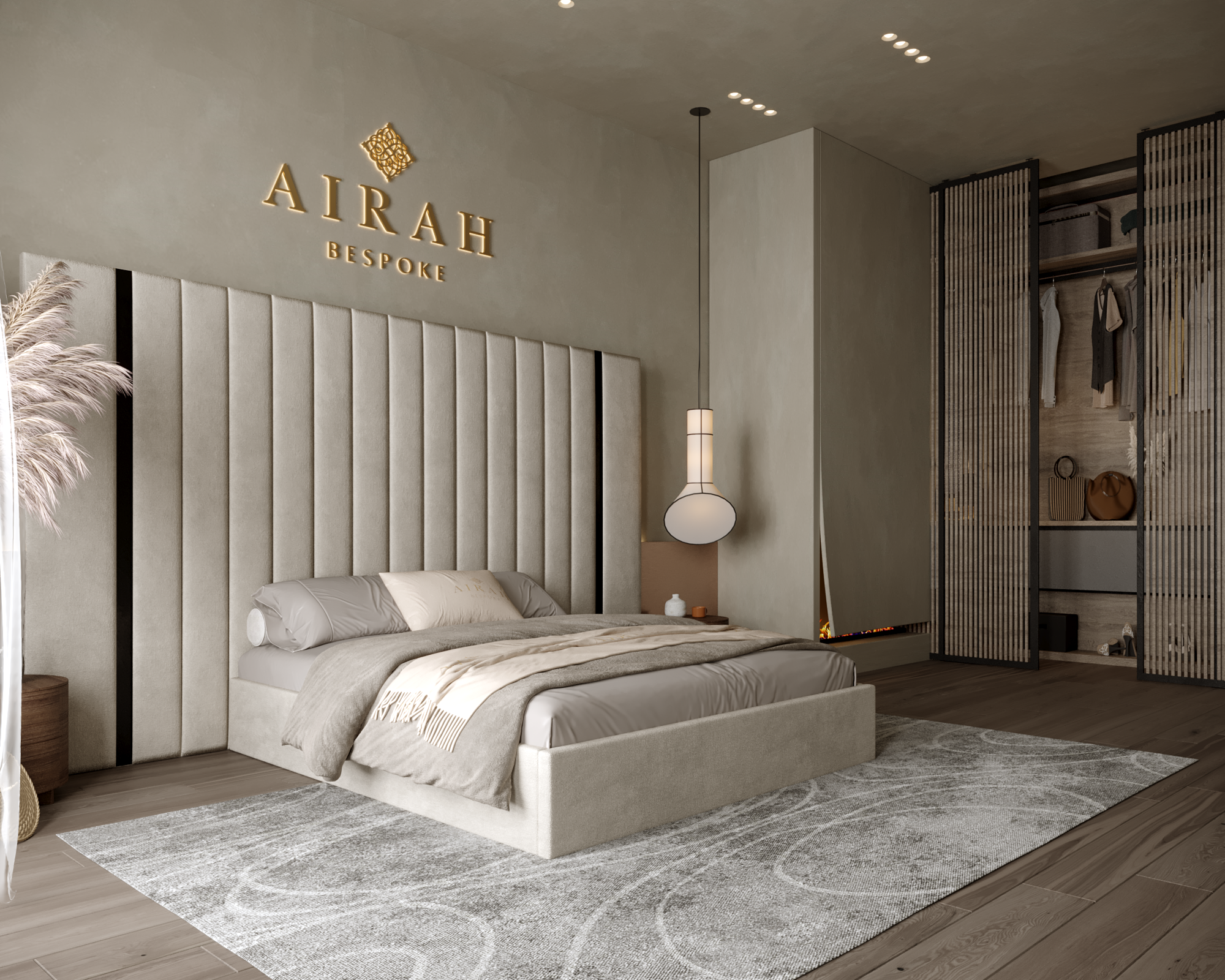 Aria Elite luxury bed featuring an extended upholstered headboard, contemporary bedroom furniture design