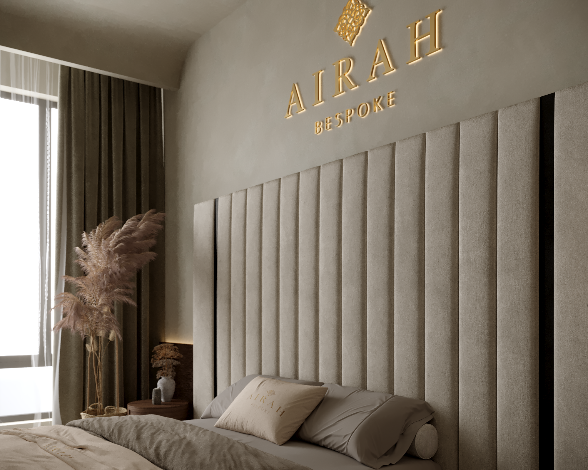 Aria Elite luxury bed featuring an extended upholstered headboard, contemporary bedroom furniture design