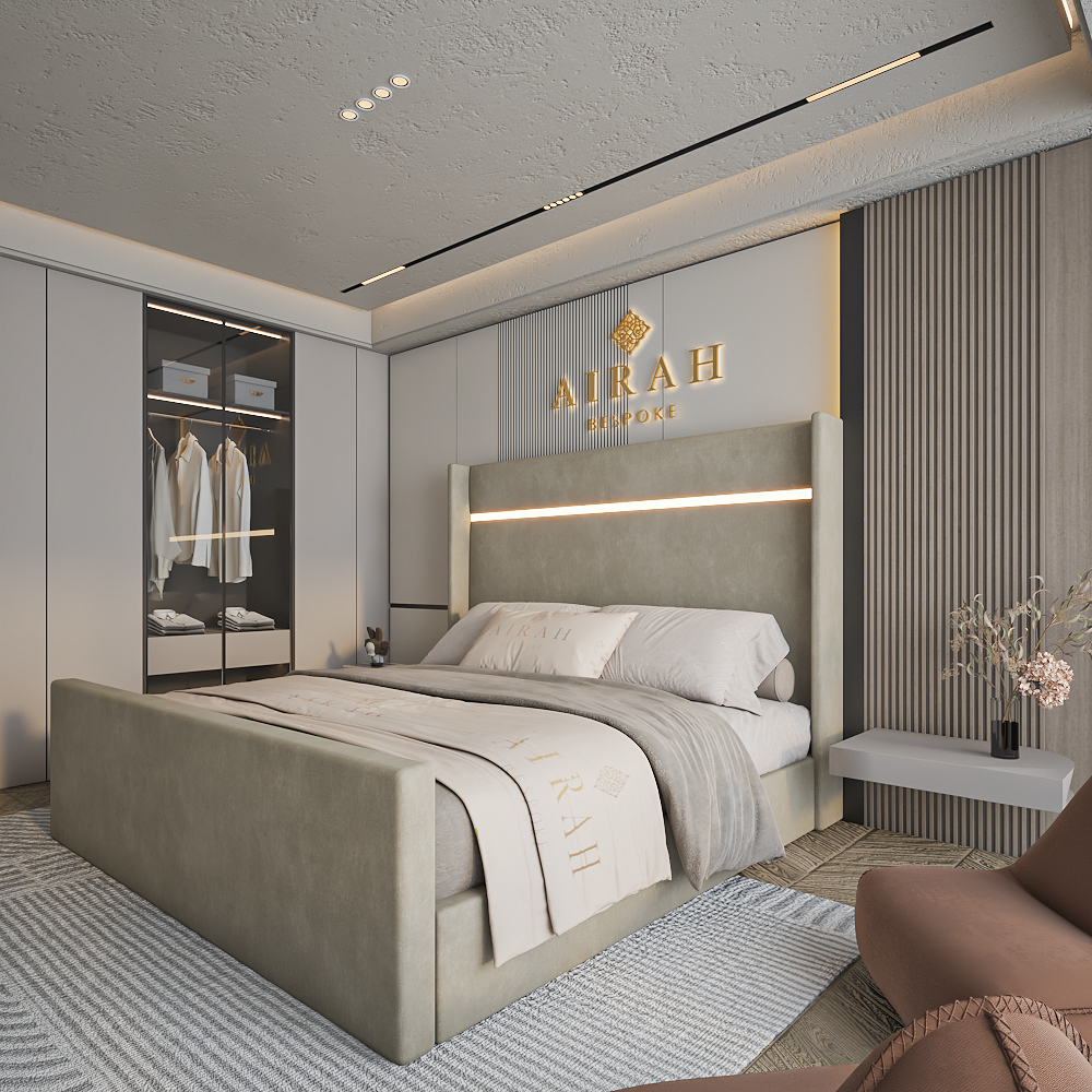 Aura LED Bed – luxury upholstered bed frame with soft-glow LED lighting