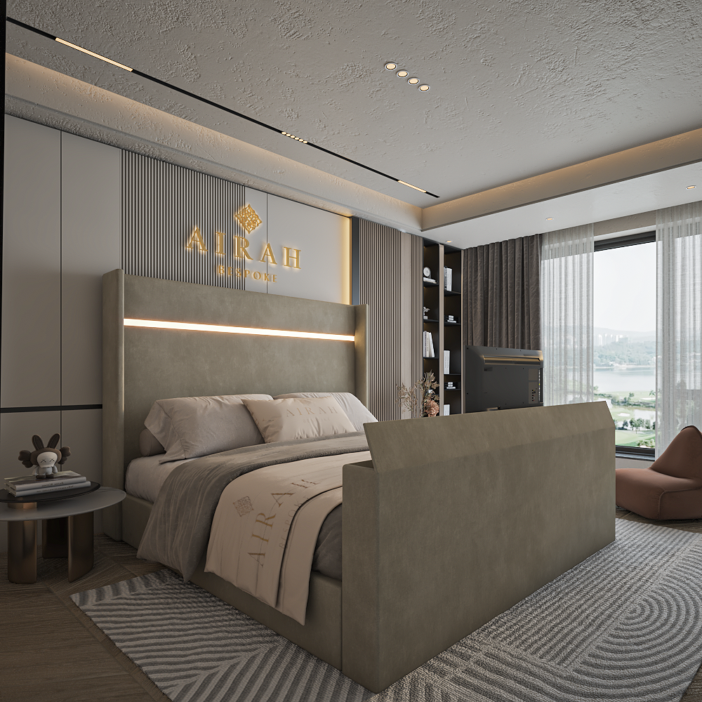 Aura LED bed frame – modern upholstered LED bed with ambient lighting UK
