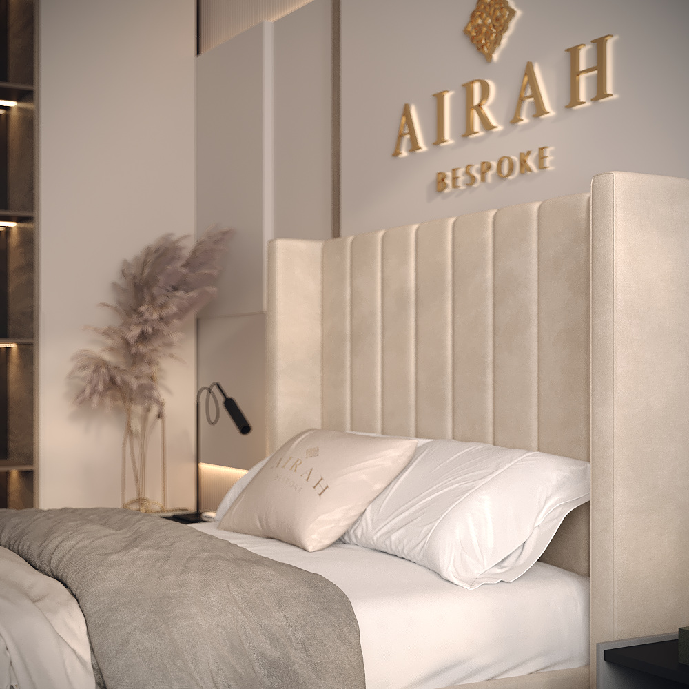 Caro luxury bed – upholstered bed frame with padded headboard and sleek finish