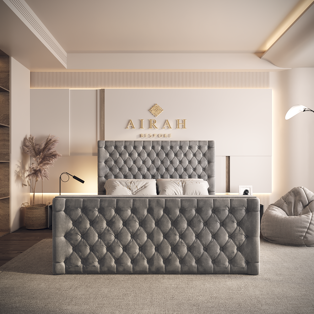 Emberly bed frame – luxury upholstered bed with modern headboard design UK