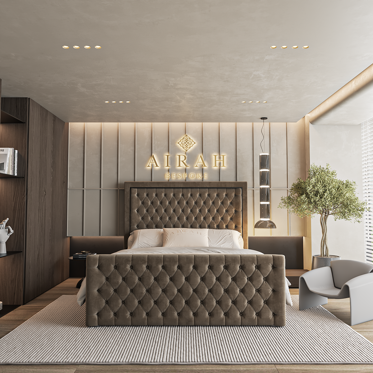 Everly luxury bed – upholstered bed frame with padded headboard and sleek finish