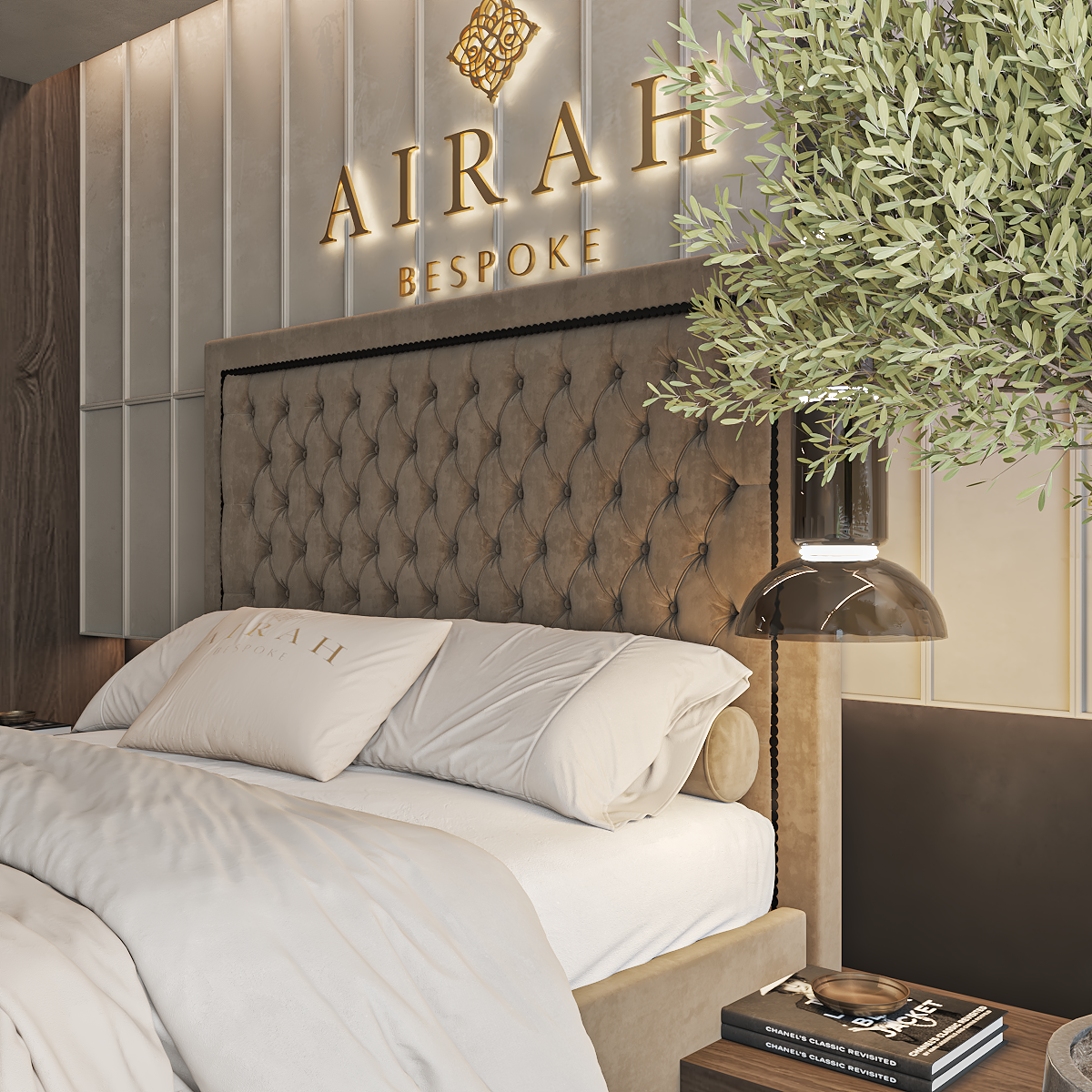 Everly luxury bed – upholstered bed frame with padded headboard and sleek finish