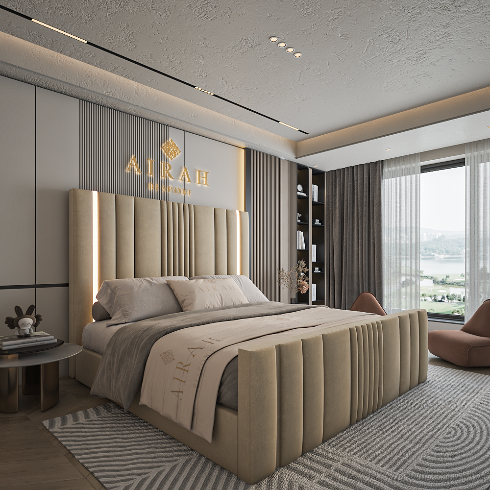 Halo LED bed frame – modern upholstered LED bed with ambient lighting UK
