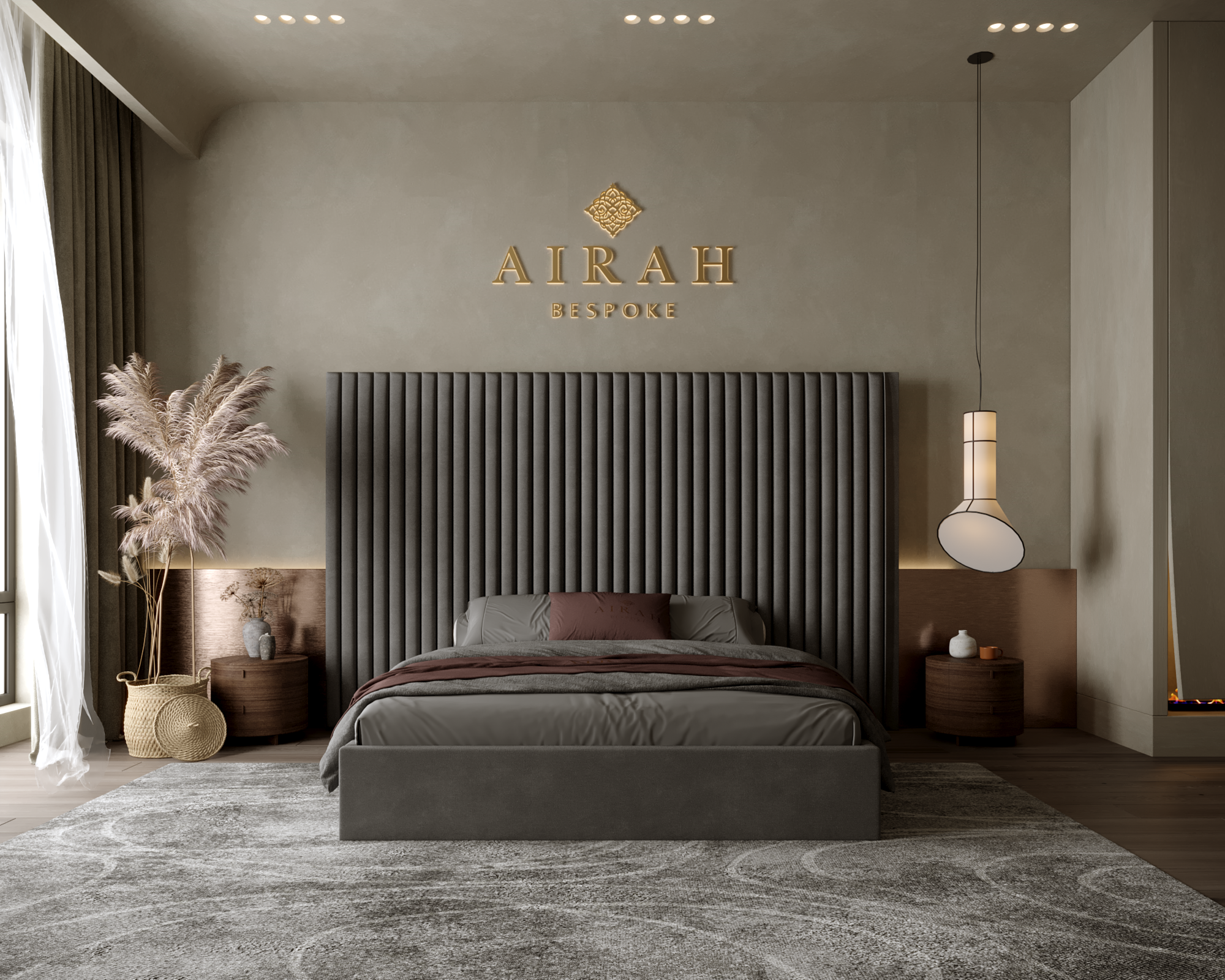 Jasmine Velour Bed with Extended Headboard in modern bedroom setting, luxurious velvet upholstery, contemporary design, comfortable king-size bed