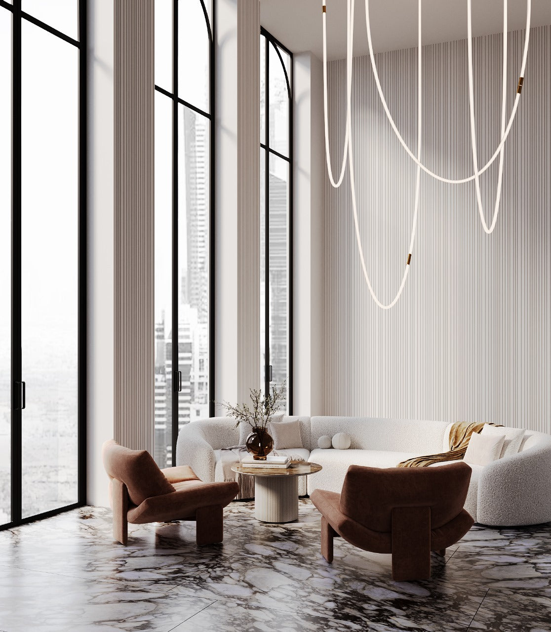 Cascade + LED 0114 — Gypsum 3D Wall Panel