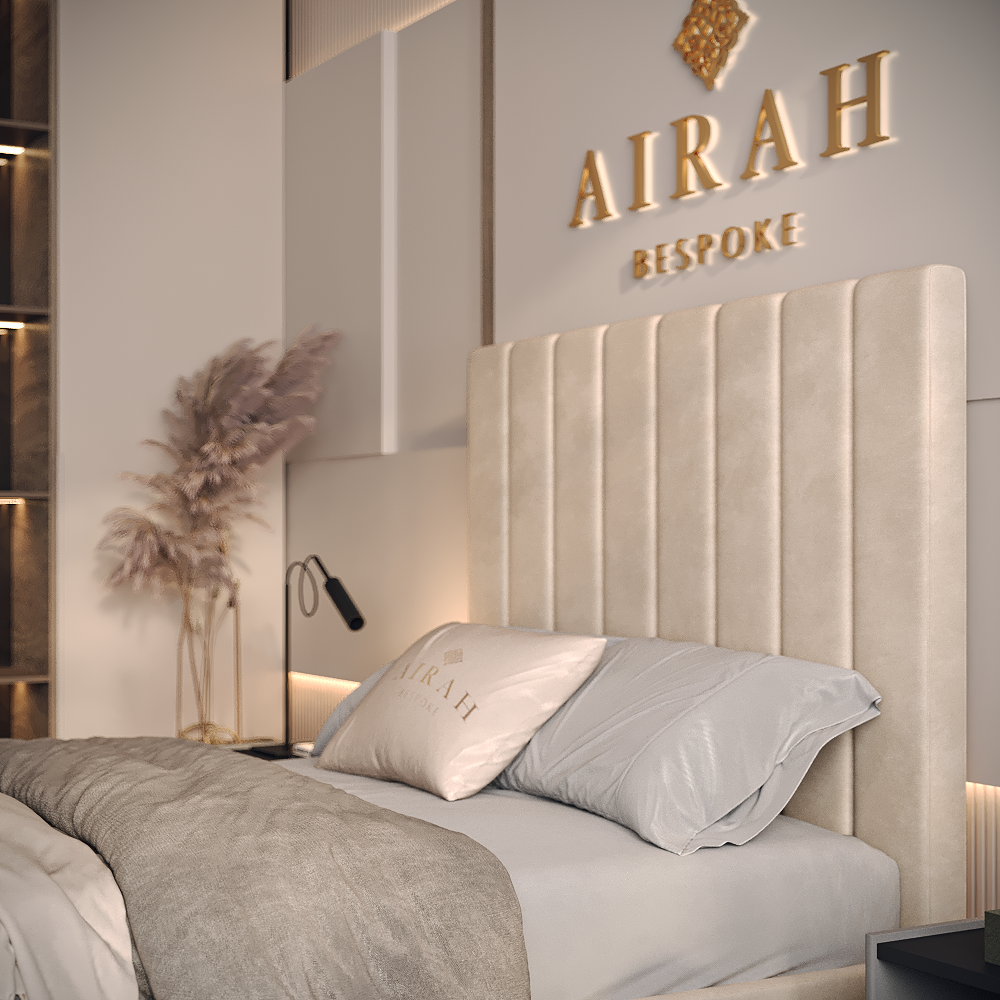 Lume luxury bed – upholstered bed frame with padded headboard and sleek finish