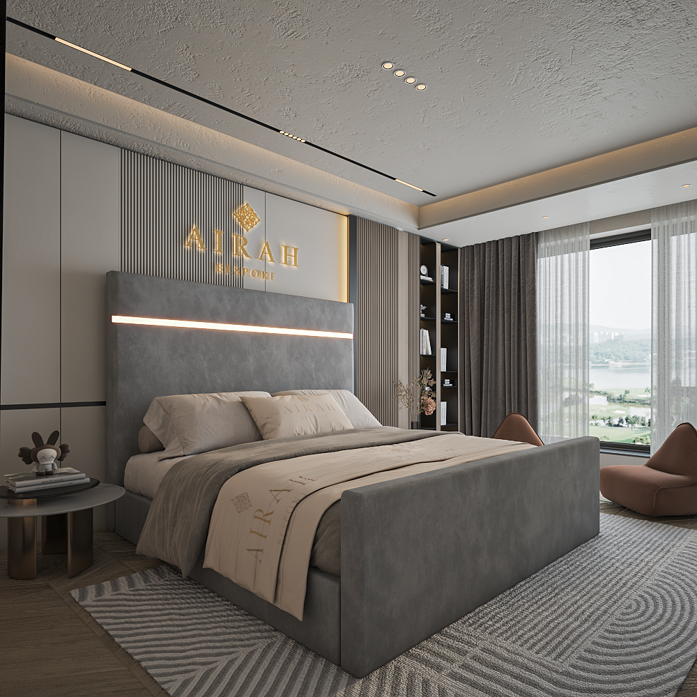 Luna LED upholstered bed with built-in LED light strips – contemporary bed frame UK