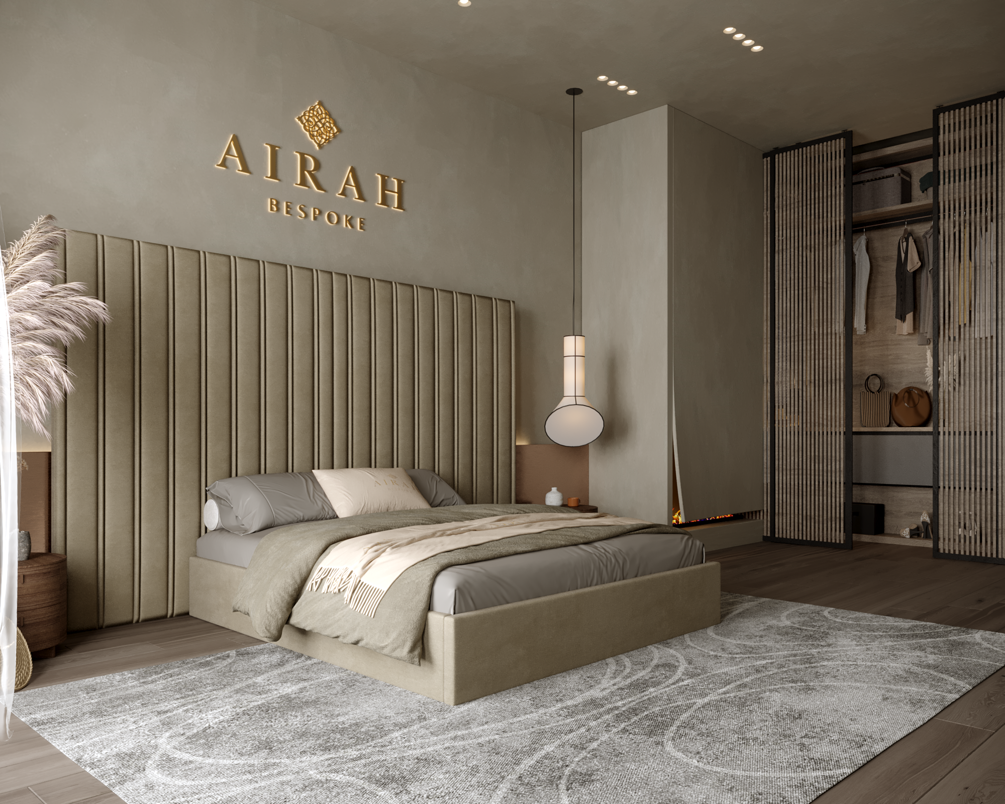 Maya Royale bed featuring an extended upholstered headboard, premium modern bedroom furniture