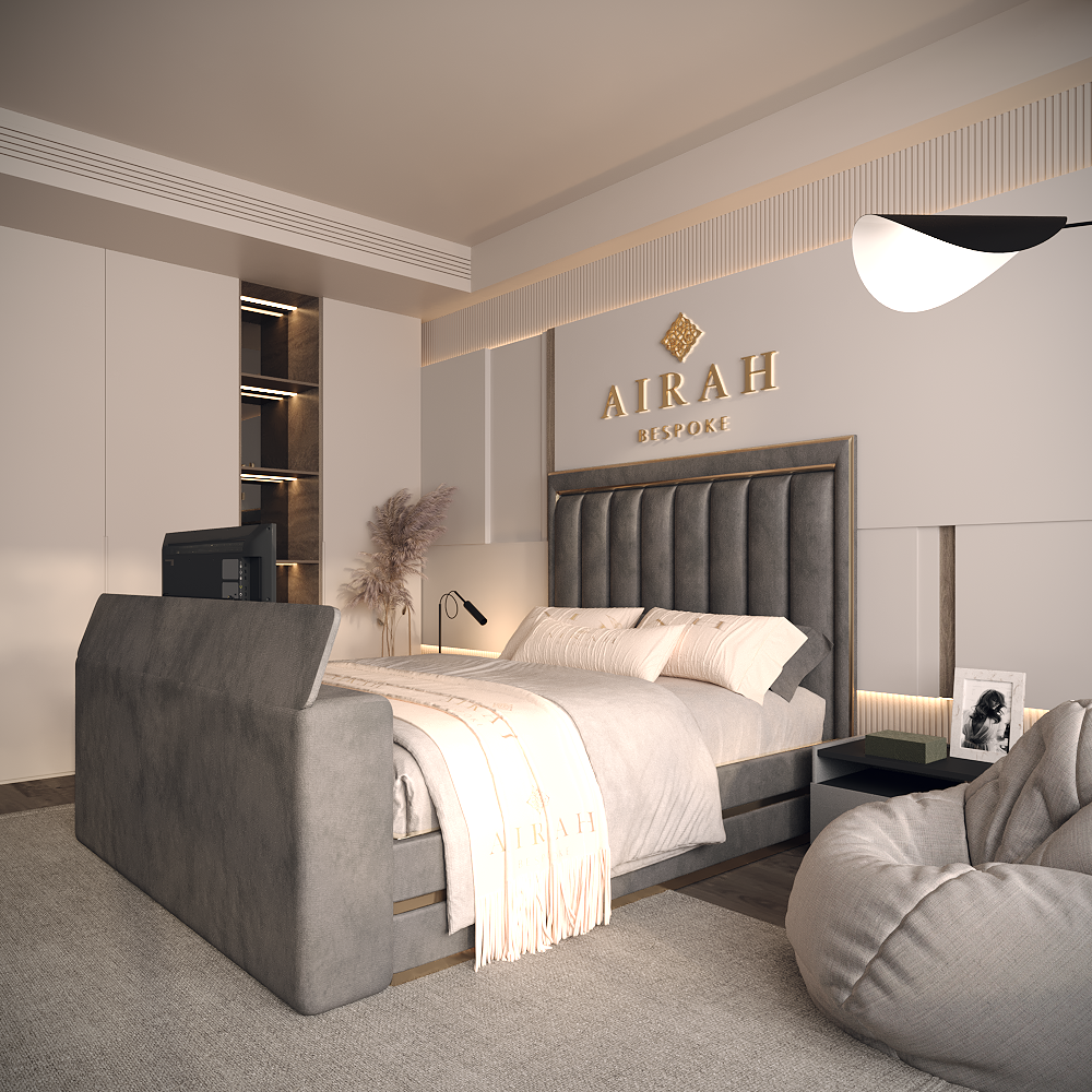 Mira bed frame – luxury upholstered bed with modern headboard design UK